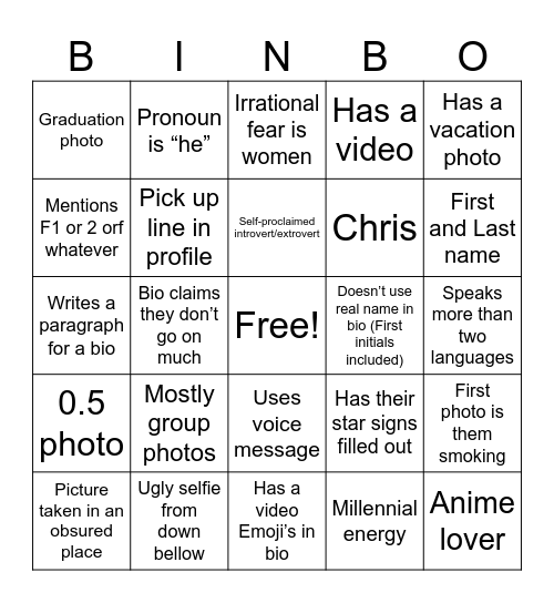 dating app bingo Card