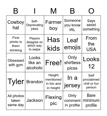 DATING APP BINGO Card