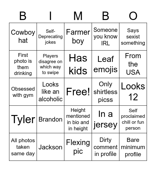 DATING APP BINGO Card