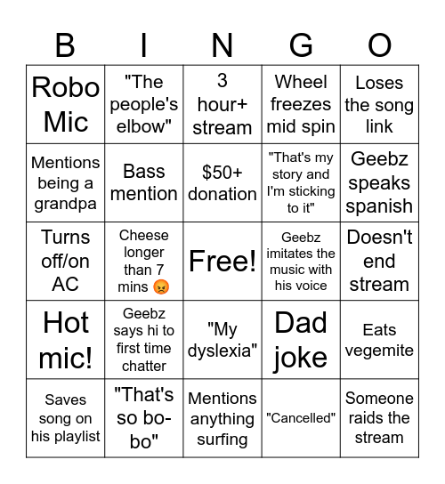 Geebz Bingo! Bingo Card