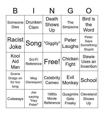 Family Guy Bingo Board Bingo Card