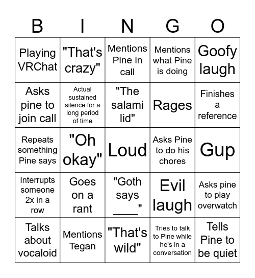 Tayler Bingo Card