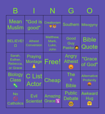 Shitty Christian Movie Bingo Card