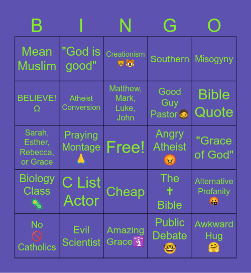 Shitty Christian Movie Bingo Card