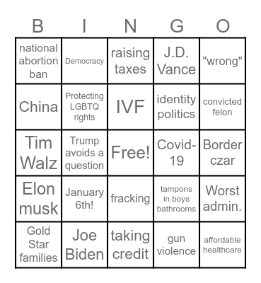 9/10 Birthday Debate Bingo Card