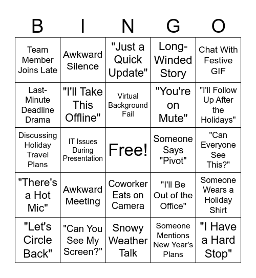 Office Meeting Bingo Card