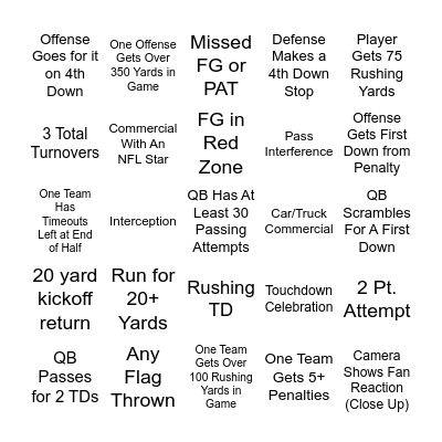 Football Frenzy Bingo Card