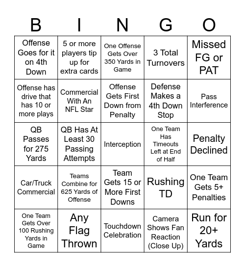 Football Bingo Card