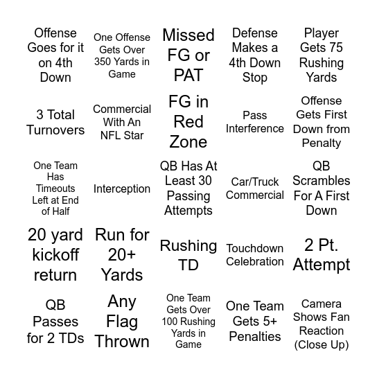 Football Frenzy Bingo Card