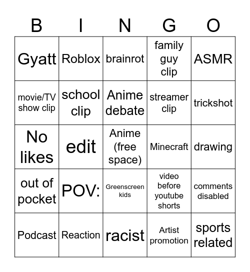 Untitled Bingo Card