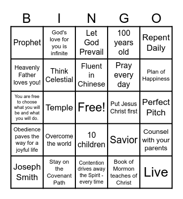 Think Celestial - President Nelson Bingo Card