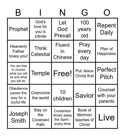 Think Celestial - President Nelson Bingo Card