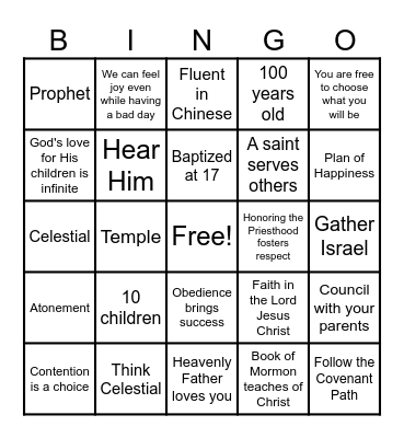Happy Birthday President Nelson Bingo Card