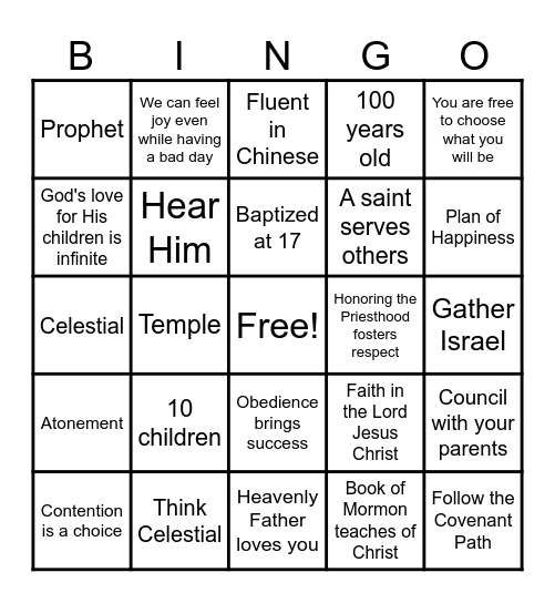 Happy Birthday President Nelson Bingo Card