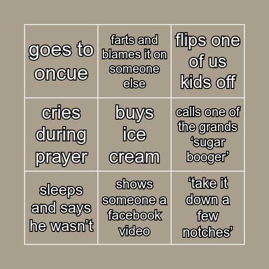 DAD’S BINGO Card