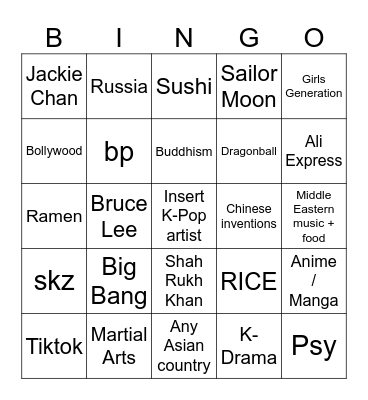 Asian Things that paved the way before BTS Bingo Card