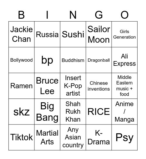 Asian Things that paved the way before BTS Bingo Card