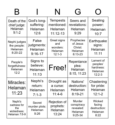 Helaman 7-12 Bingo Card