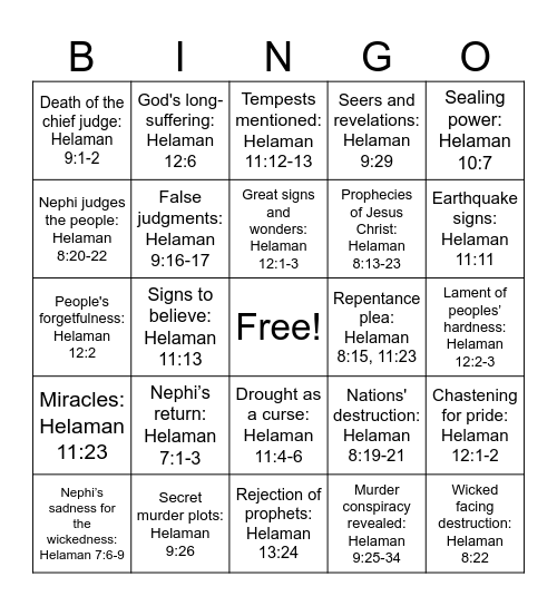 Helaman 7-12 Bingo Card