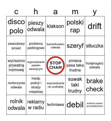 Stop cham Bingo Card