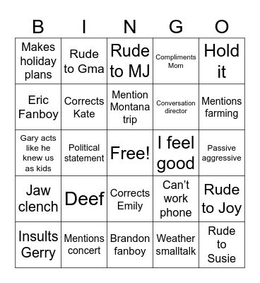 Daddy Bingo Card