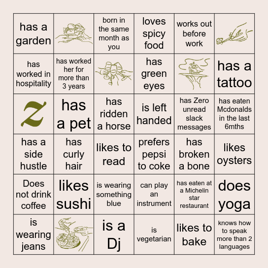 Find a Zenchef colleague who... Bingo Card