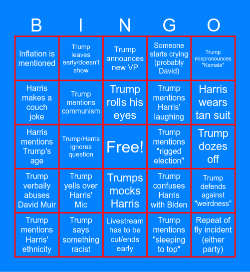 Debate Bingo 2024 Bingo Card