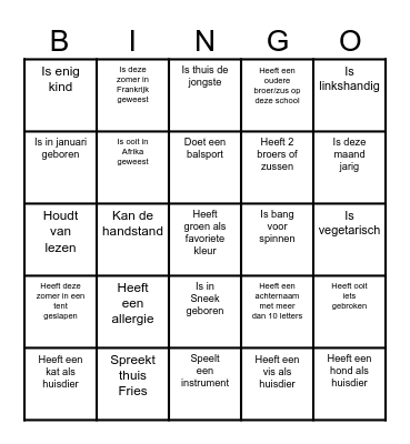 Kennismakingsbingo Card