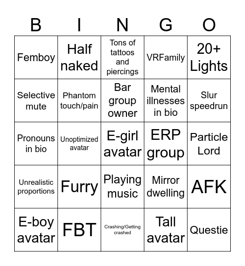 VRChat Bingo Card