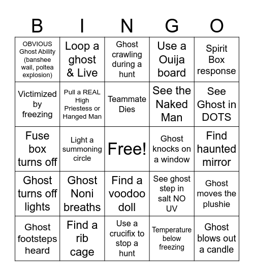 ShanaLeigh's Phasmo Bingo Card