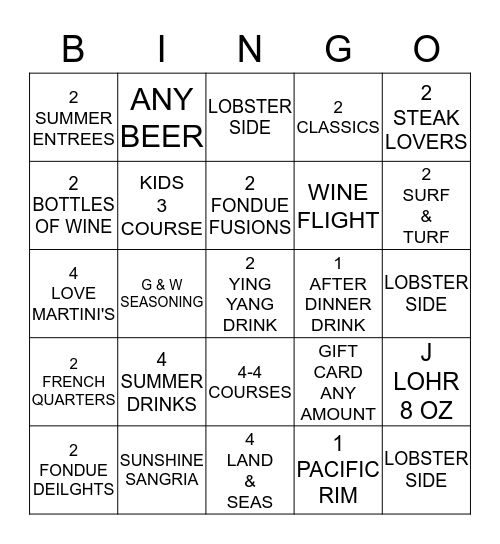 FONDUE Bingo Card