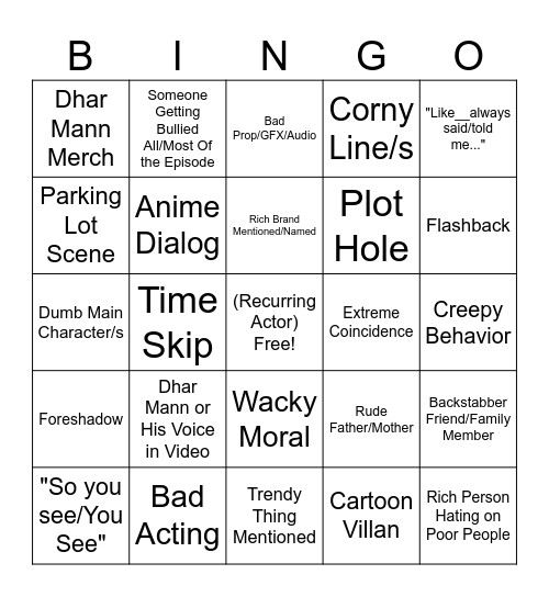 Dhar Mann Bingo Card