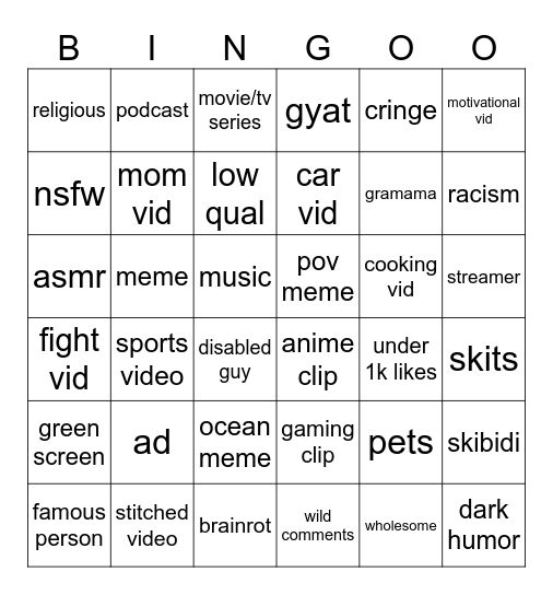 reels bingo Card