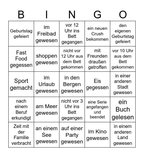 ZURÜCK IN DIE SCHULE Bingo Card