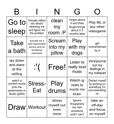 Stress Bingo Card