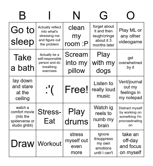 Stress Bingo Card