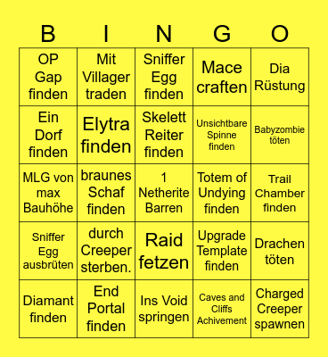 MINECRAFT BINGO Card