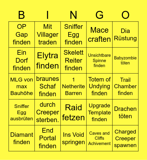 MINECRAFT BINGO Card