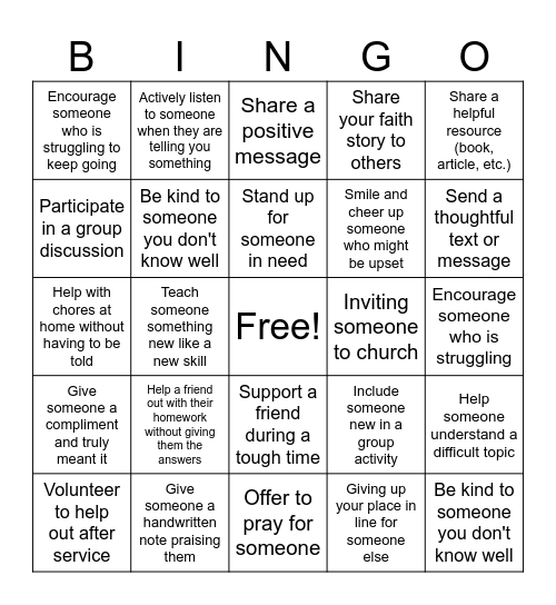 Influence Bingo Card