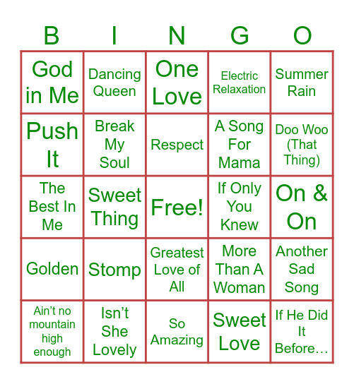 CSI-SEHL Musical Bingo Card
