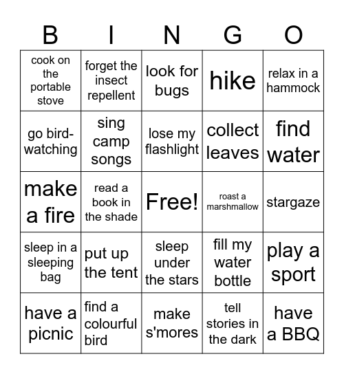 CAMPING WITH FRIENDS Bingo Card