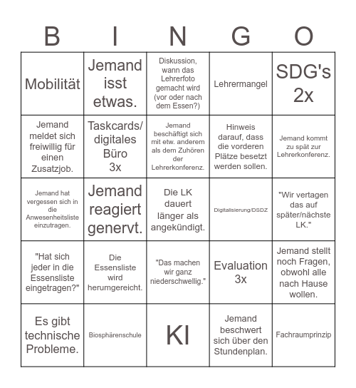 Lehrerkonferenz 2024/25 Bingo Card