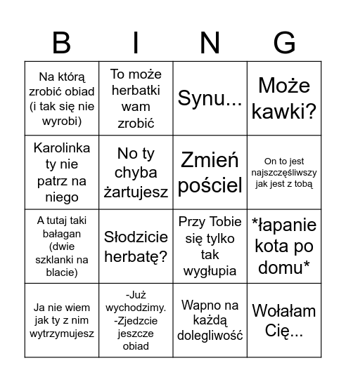 bingo domowe Bingo Card