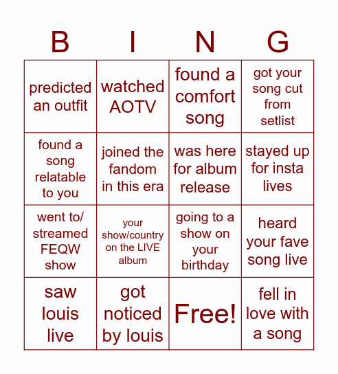 FITF BINGO Card