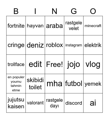 youtube shorts Bingo Card