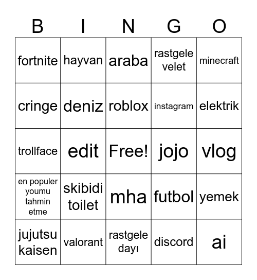 youtube shorts Bingo Card