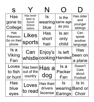 Synod School 2016 Bingo Card