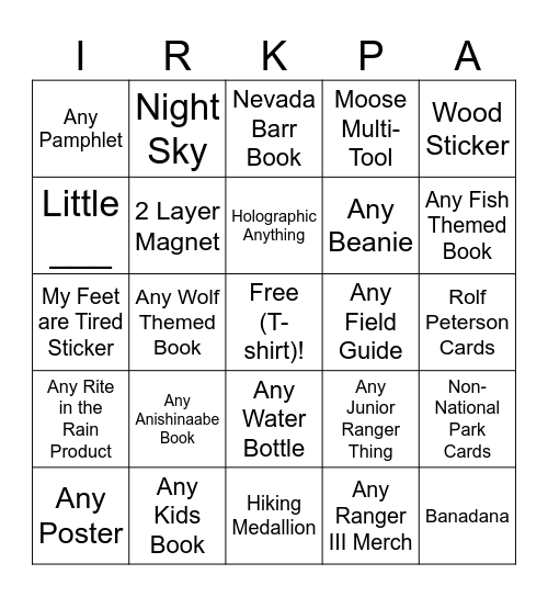 IRKPA Bingo Card