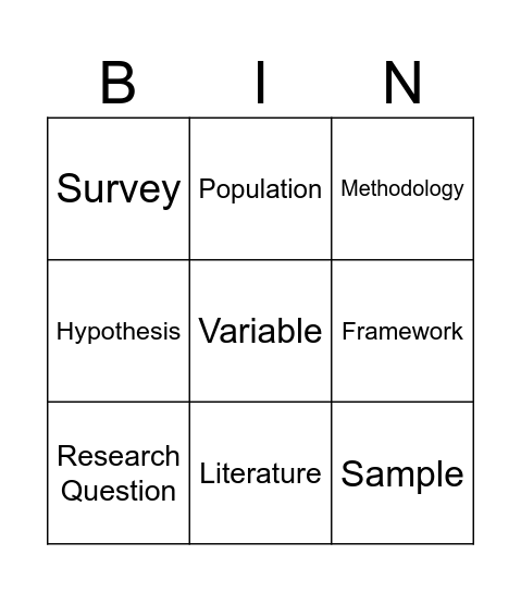 BIN and GO Bingo Card