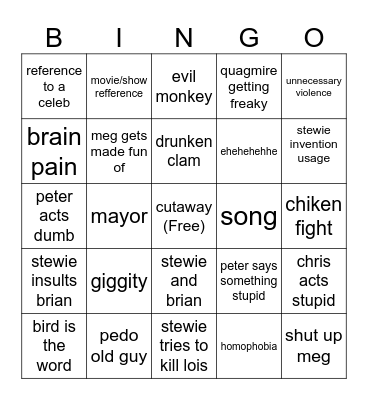 family guy bingo Card